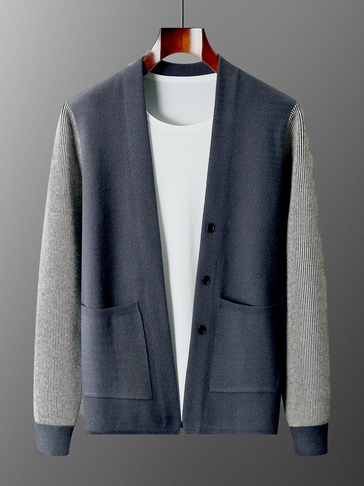 contrast sleeve cardigan sweater, view 2 - MRSLM