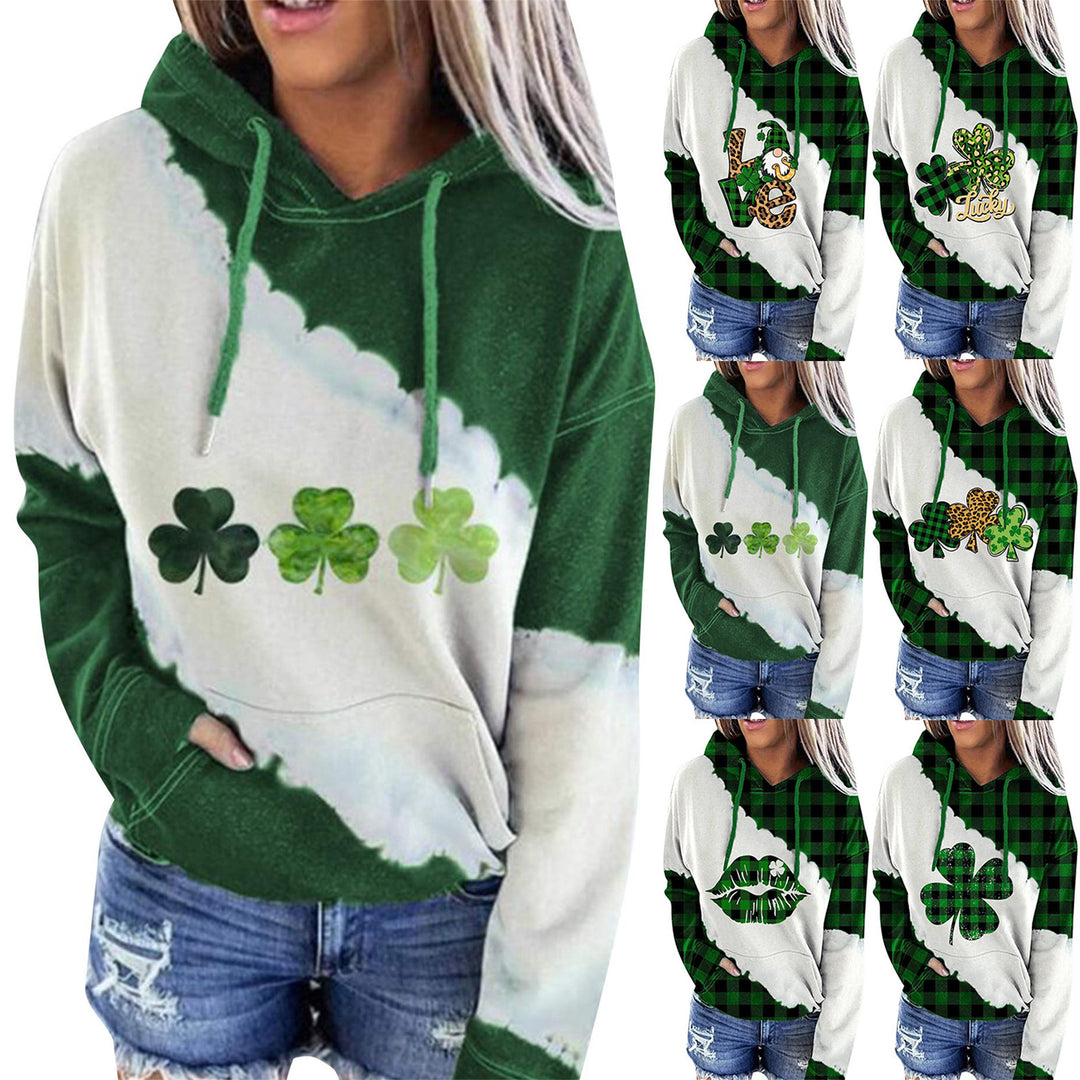 Women Sweatshirts Lucky Grass Print Streetwear Sweatshirts Hoodie Pullover Loose Casual Hooded Tops Clothes