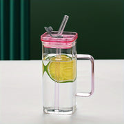 square glass cup with handle and straw, view 4 - MRSLM