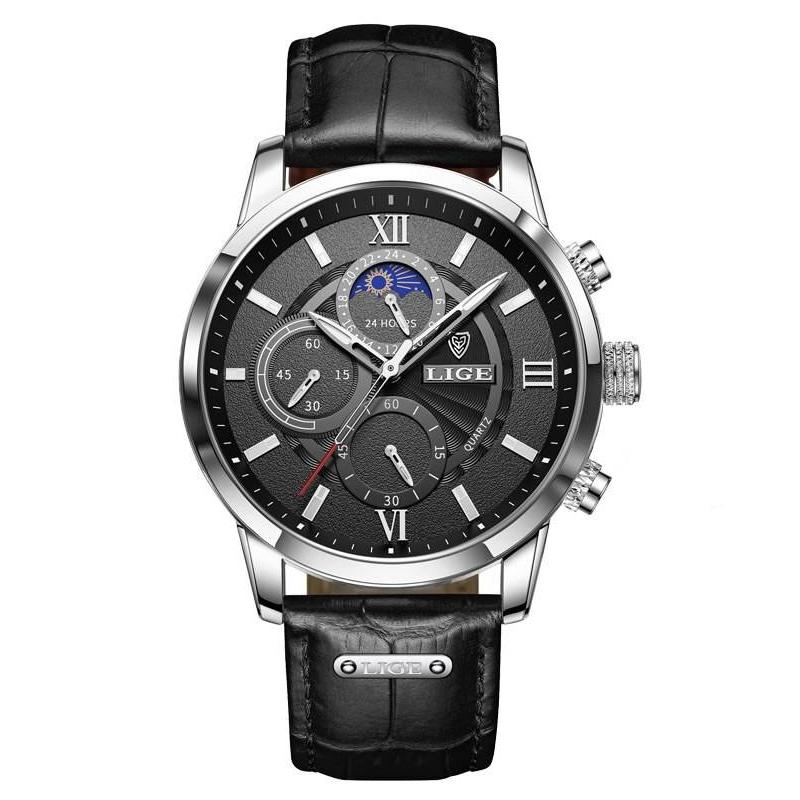 men's leather quartz watch, view 5 - MRSLM