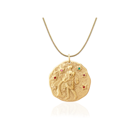 Perlenkette mit Goldmünzenmotiven und Motiven der zwölf Sternbilder
