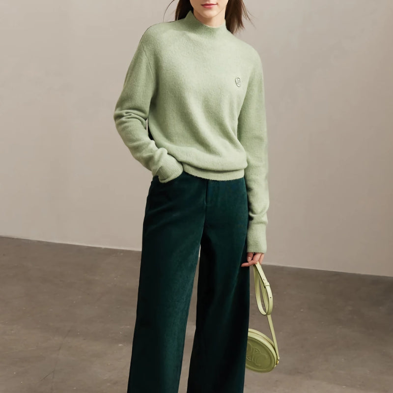 mock neck embroidery knitted pullover sweater, view 3 - MRSLM