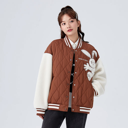 color block faux shearling quilted jacket, view 4 - MRSLM