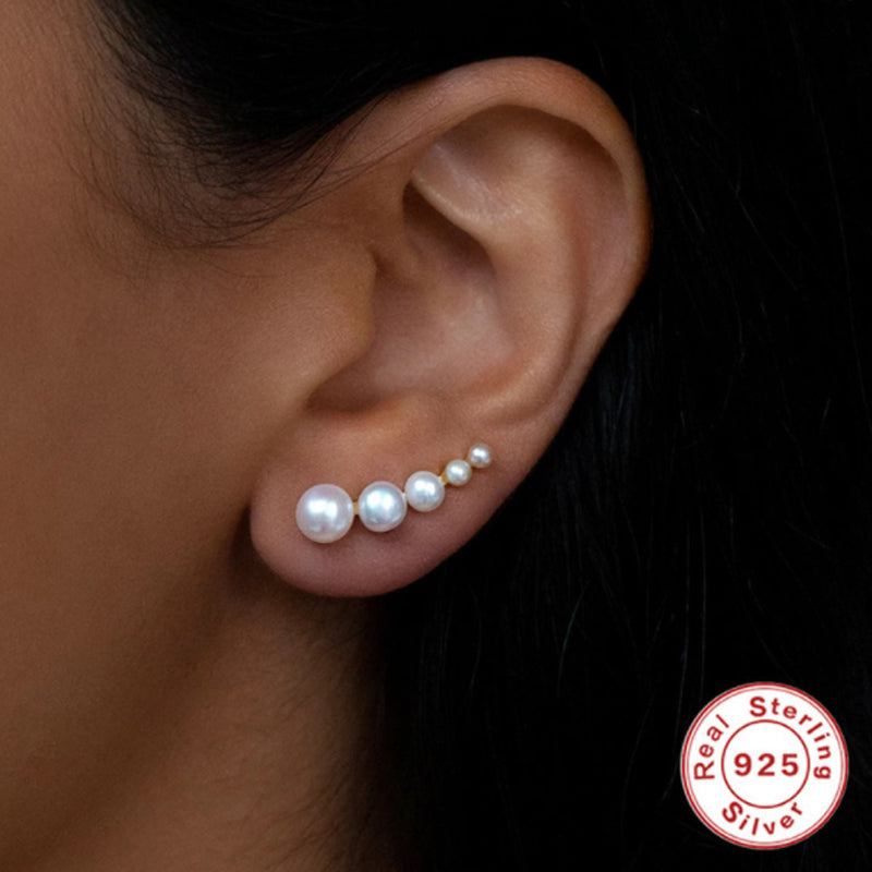 S925 Sterling Silver Single Row Size Pearl Stud Earrings