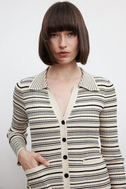 french style striped lapel dress, view 5 - MRSLM