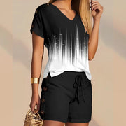 decorative button short sleeve tee and shorts suit, view 4 - MRSLM