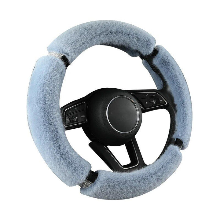 Luxury Anti-Slip Suede Fur Diamond Steering Wheel Cover