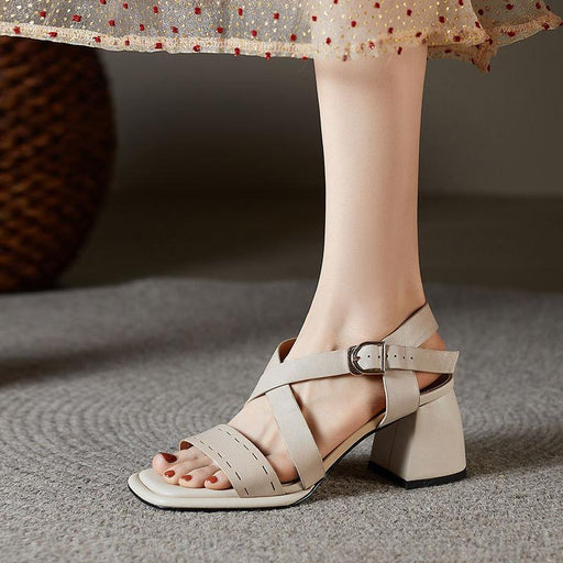 leather high-heel sandals with buckle strap - MRSLM
