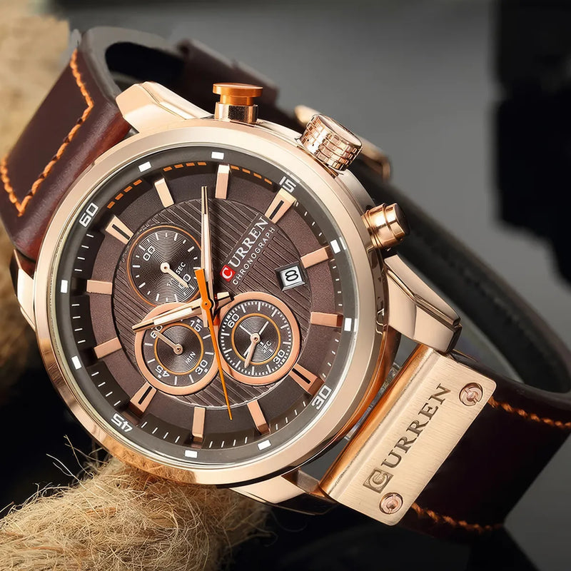 men's leather sports chronograph watch, view 9 - MRSLM