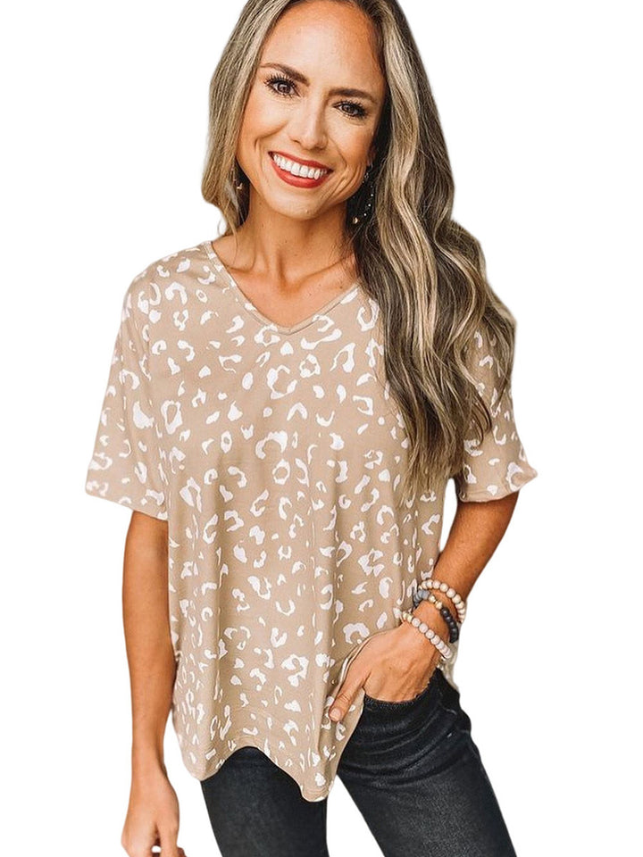 Leopard Print Short Sleeve Casual Thin Loose Top