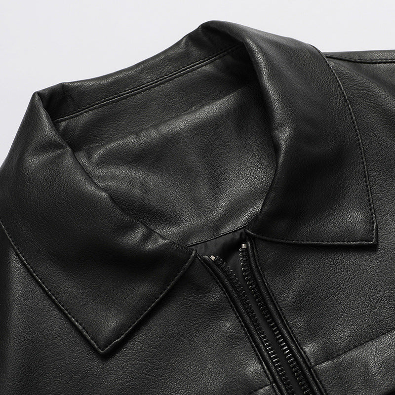 men's faux leather motorcycle jacket, view 3 - MRSLM