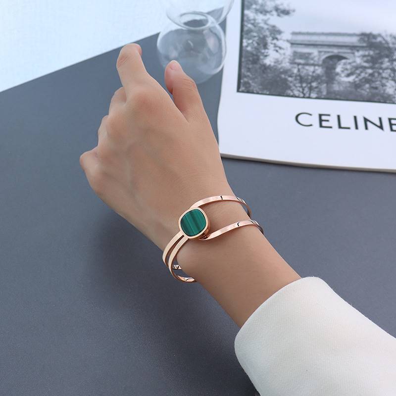 titanium steel jade-look acrylic bangle, view 2 - MRSLM