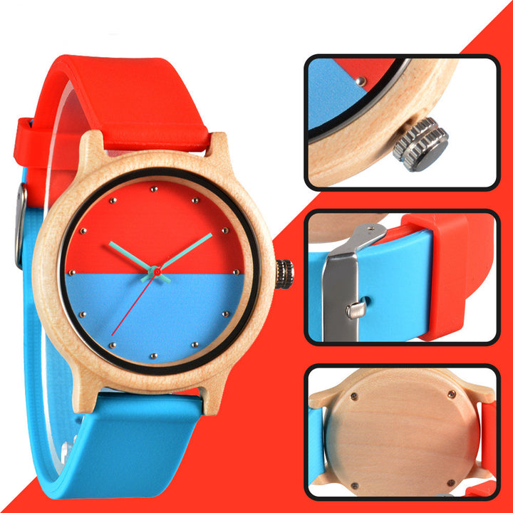 Creative Color Matching Ladies Fashion Trend Quartz Wood Watch