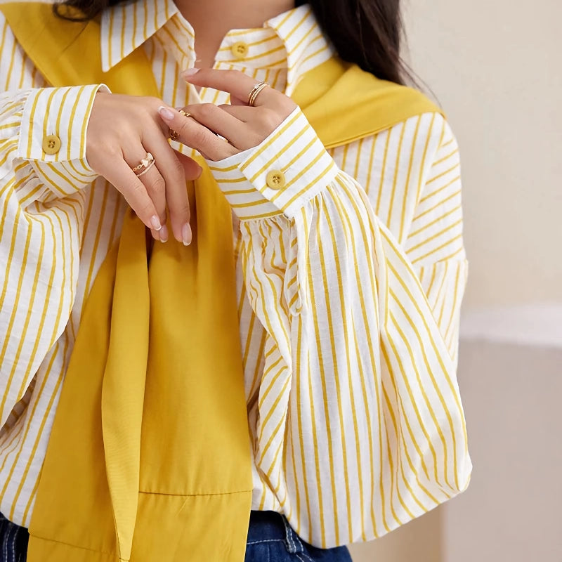 Yellow Striped Casual Button-Down Shirt