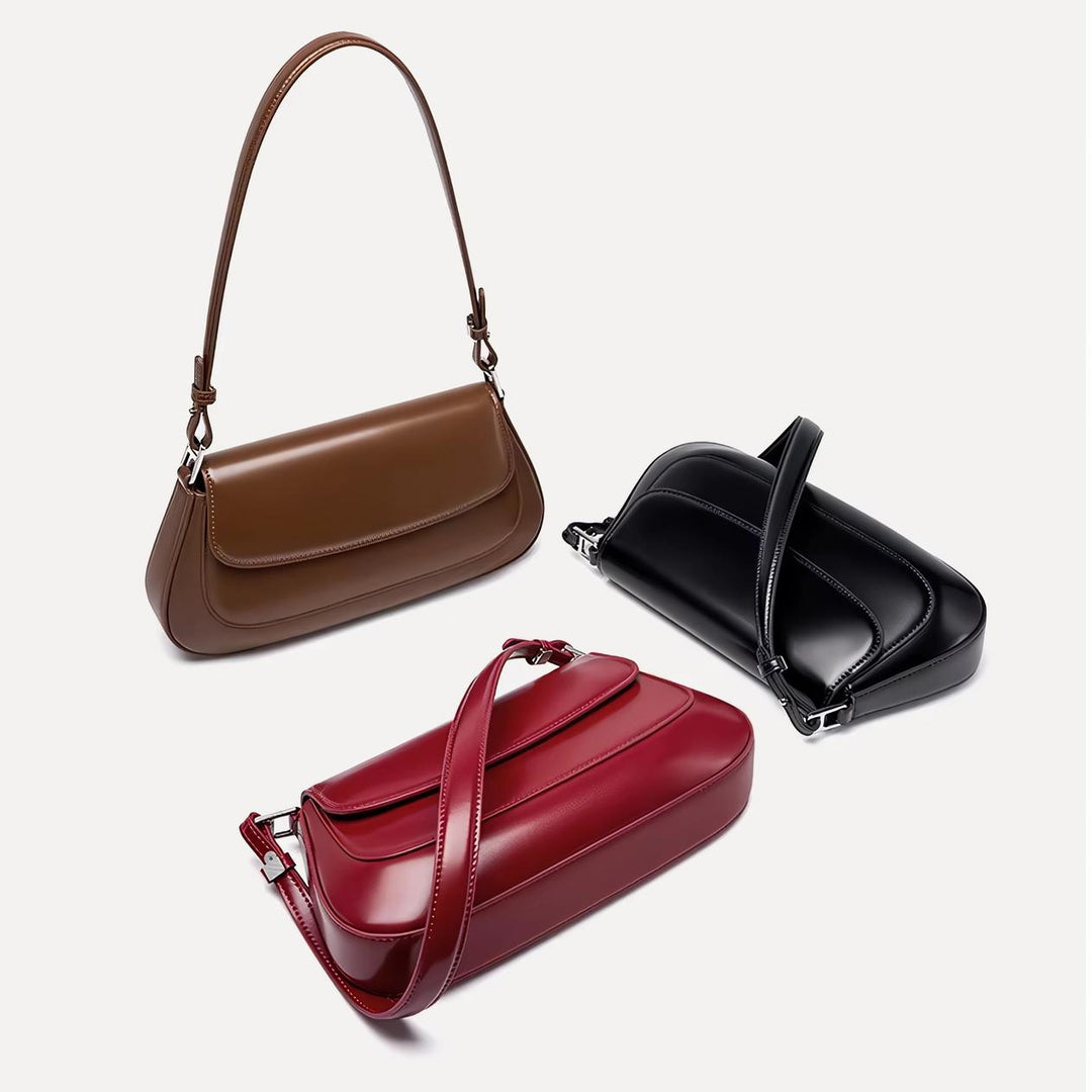 Bolsa de ombro vintage de luxo em couro genuíno para mulheres – Bolsa de couro bovino de alta qualidade