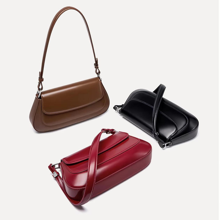 Bolsa de ombro vintage de luxo em couro genuíno para mulheres – Bolsa de couro bovino de alta qualidade