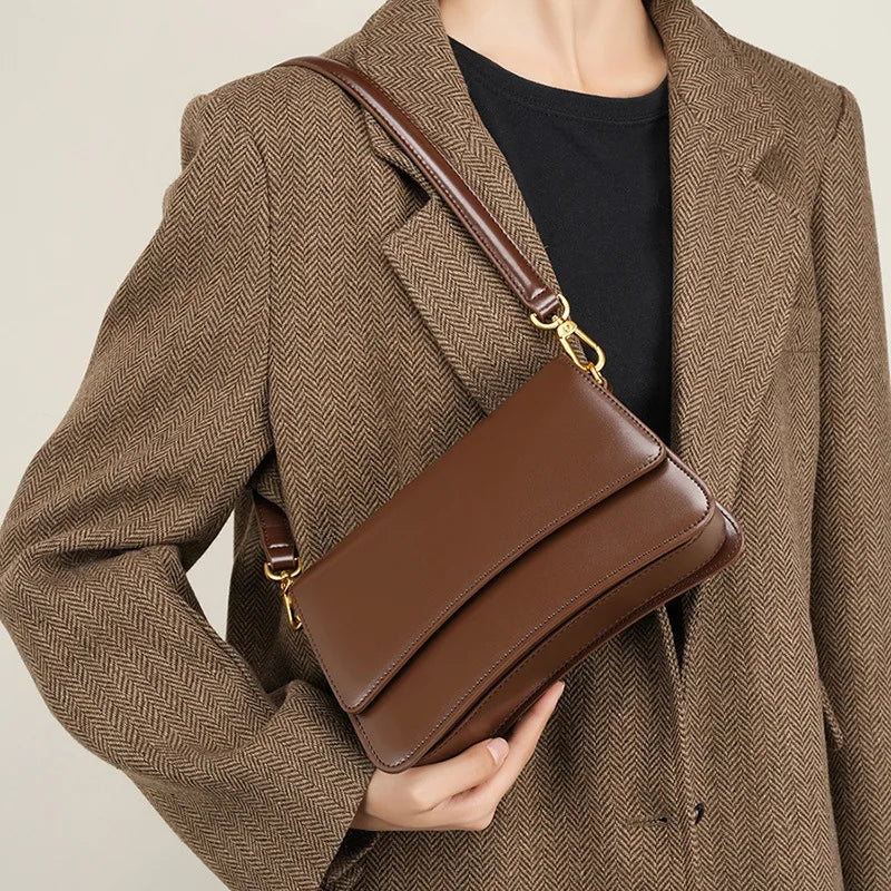 Genuine Leather Vintage Shoulder Bag for Women – High-Quality Underarm Handbag