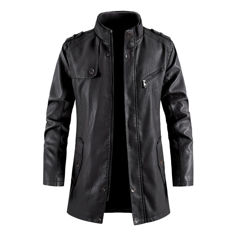 Modische Herren-Lederjacke mit Stehkragen und Plüschbezug
