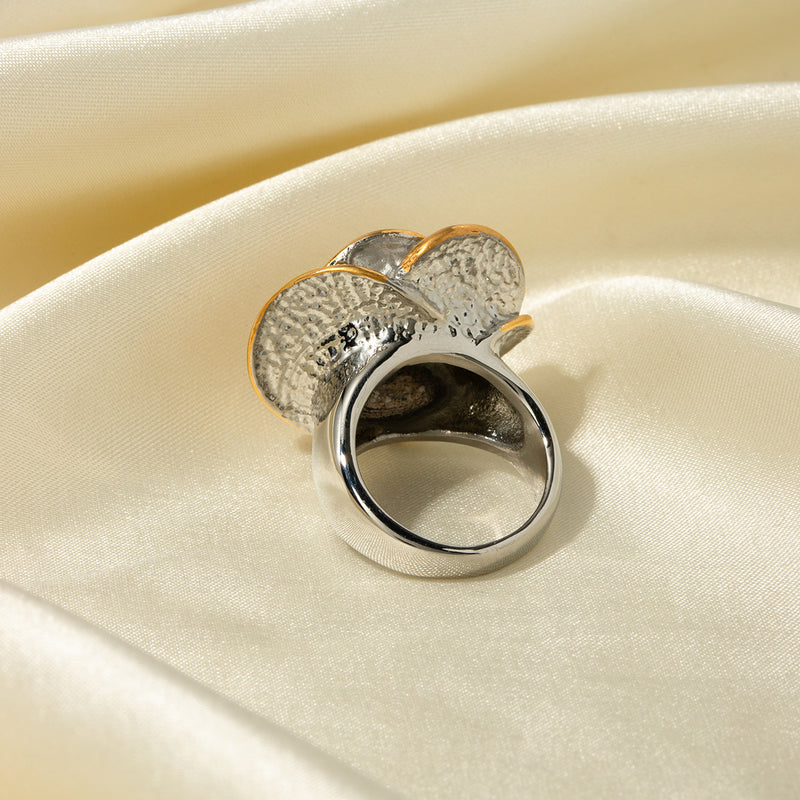 Stainless steel 18K gold plated geometric flower ring, view 8 - MRSLM