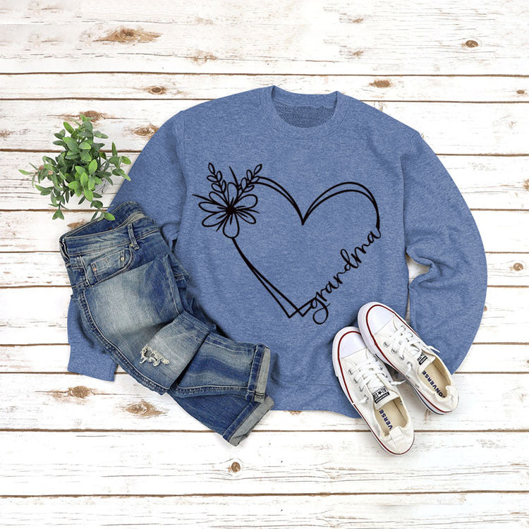 Long Sleeve Grandma Printed Loose Sweater