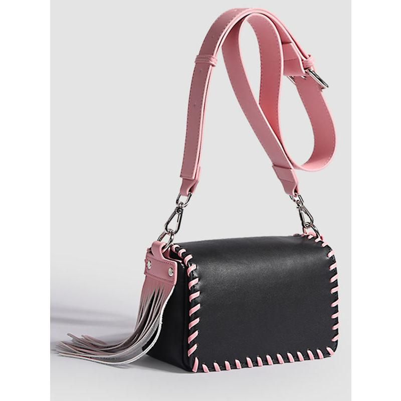 woven tassel flap messenger handbag, view 3 - MRSLM