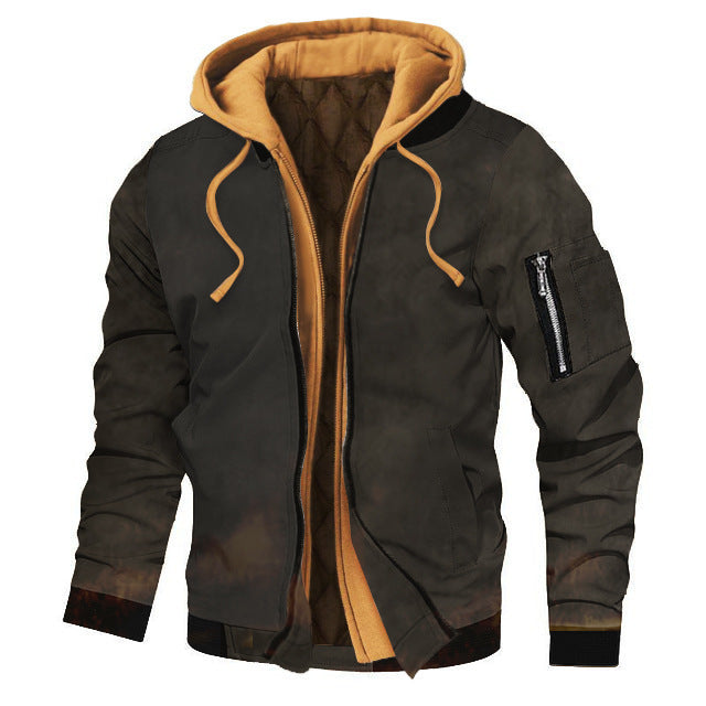 Dicke, einfarbige Herren-Kapuzenjacke in Übergröße für Herbst und Winter – ideal für Herbst und Winter.