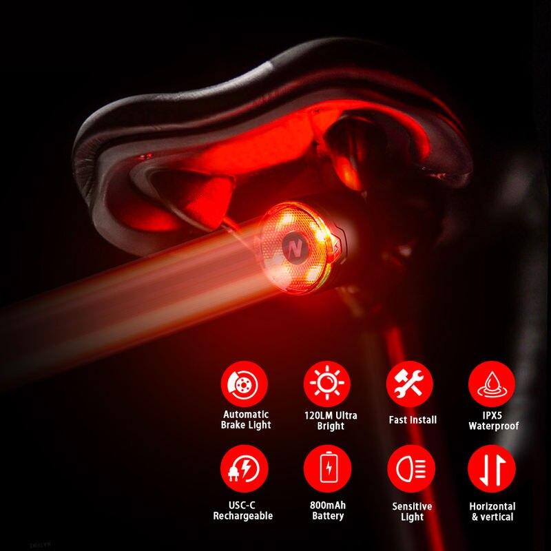 Smart auto brake sensing bicycle tail light, view 7 - MRSLM
