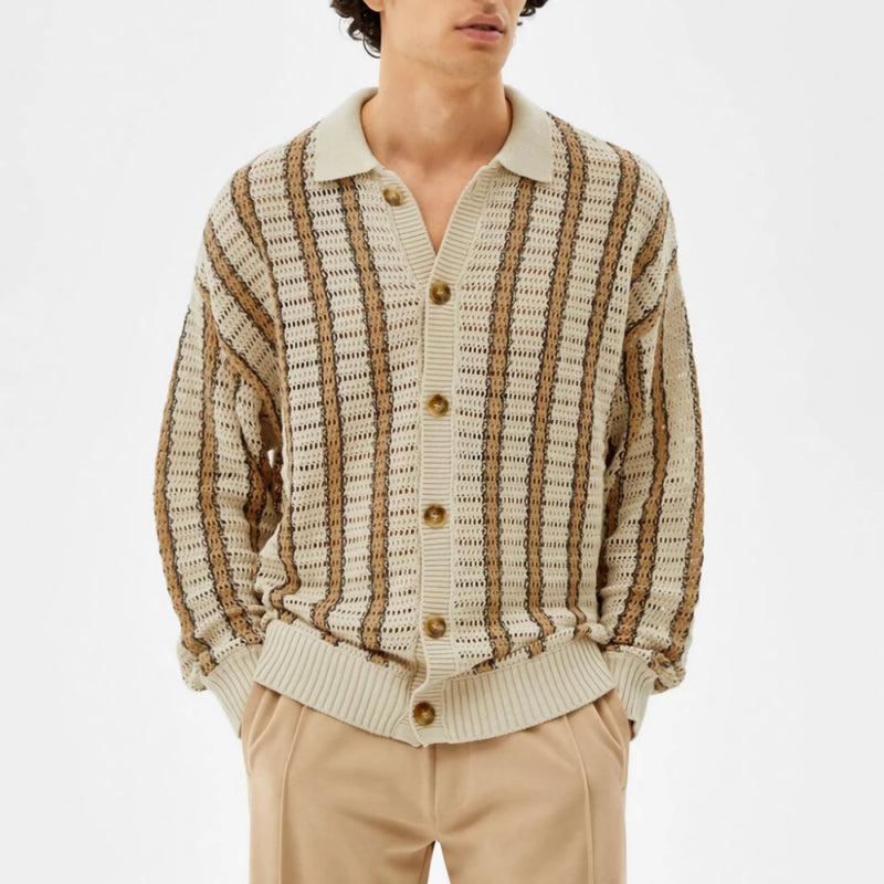 men's striped knit cardigan, view 3 - MRSLM