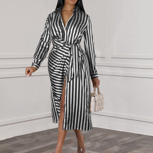 striped lapel shirt dress - MRSLM
