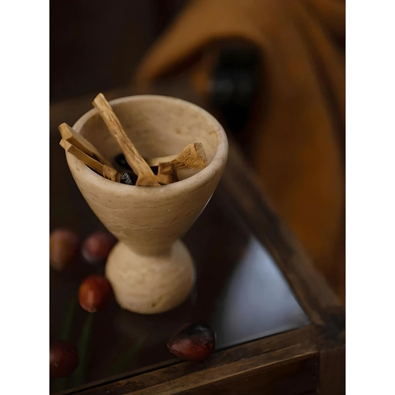 handcrafted travertine stone incense burner, view 7 - MRSLM