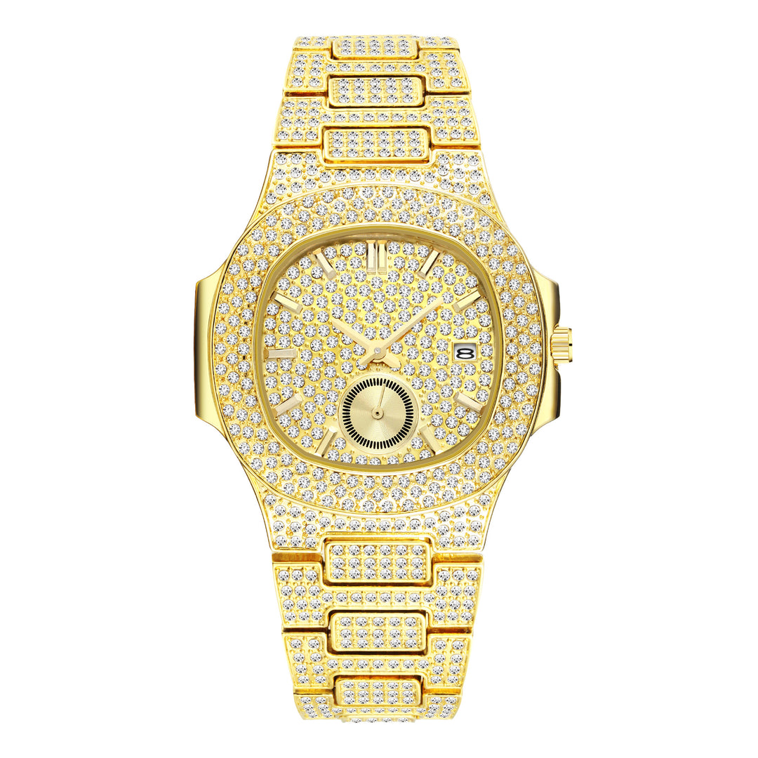 Hip Hop Full Diamond Dial High-end Gold Full Diamond Men's Quartz Watch