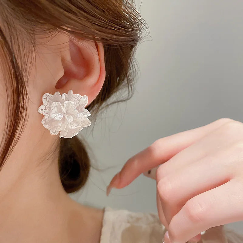white floral stud earrings, view 4 - MRSLM