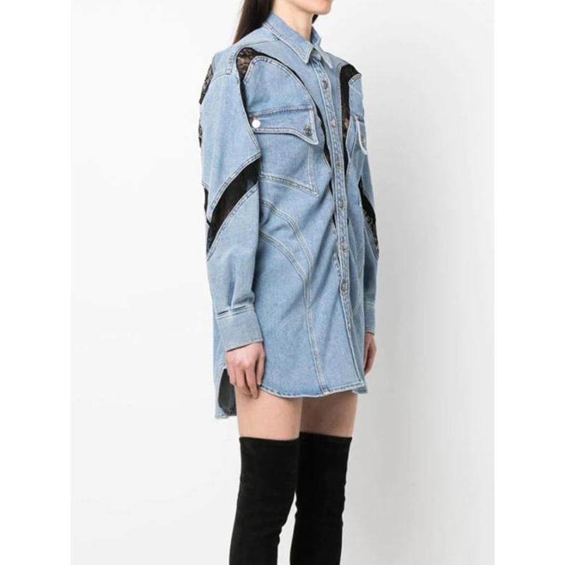 lace-detail denim jacket, view 5 - MRSLM