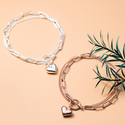 s925 silver double ring heart bracelet - MRSLM