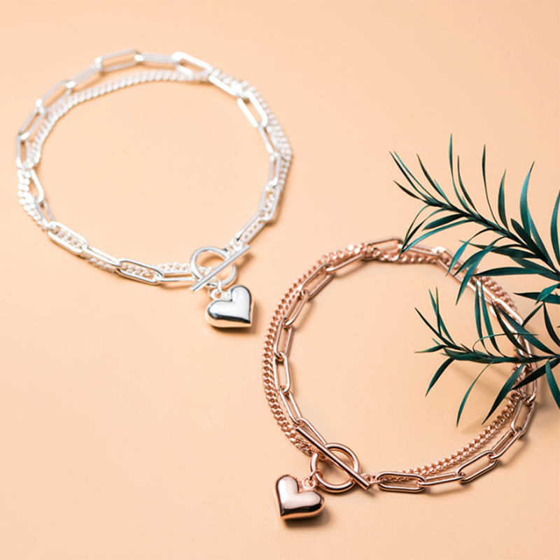 s925 silver double ring heart bracelet - MRSLM