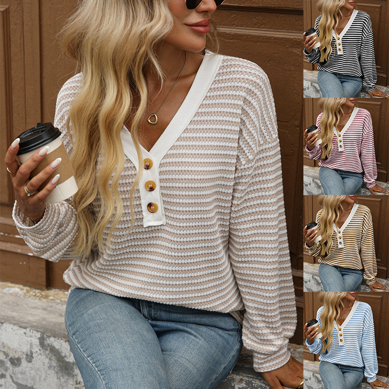 women's v-neck button pullover top - MRSLM