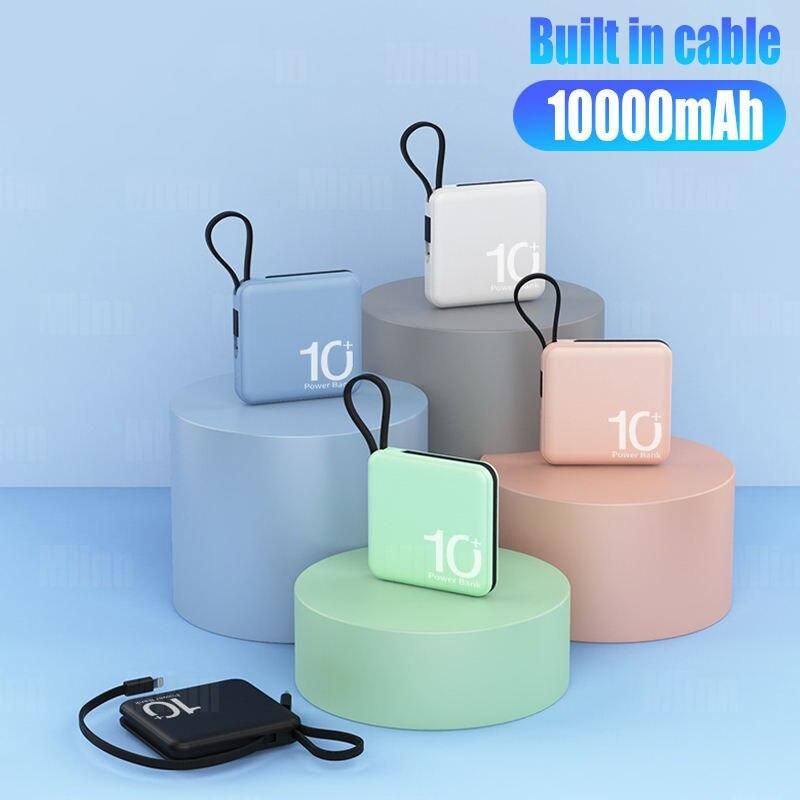 Bateria externa ultracompacta de 10000mAh com cabo duplo