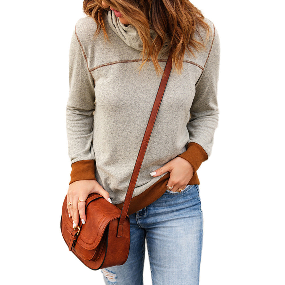 Pullover Contrasting Color Sweatshirt With Topstitching