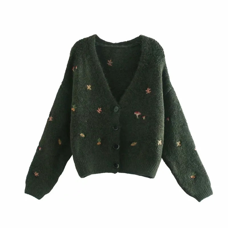 French Retro Women's Versatile Thin Embroidered Knitted Coat