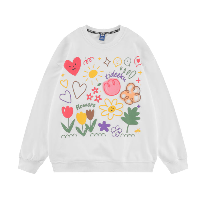 American Tide Brand Round Neck Loose Top Ins Couples Niche Floral Print Sweatshirt
