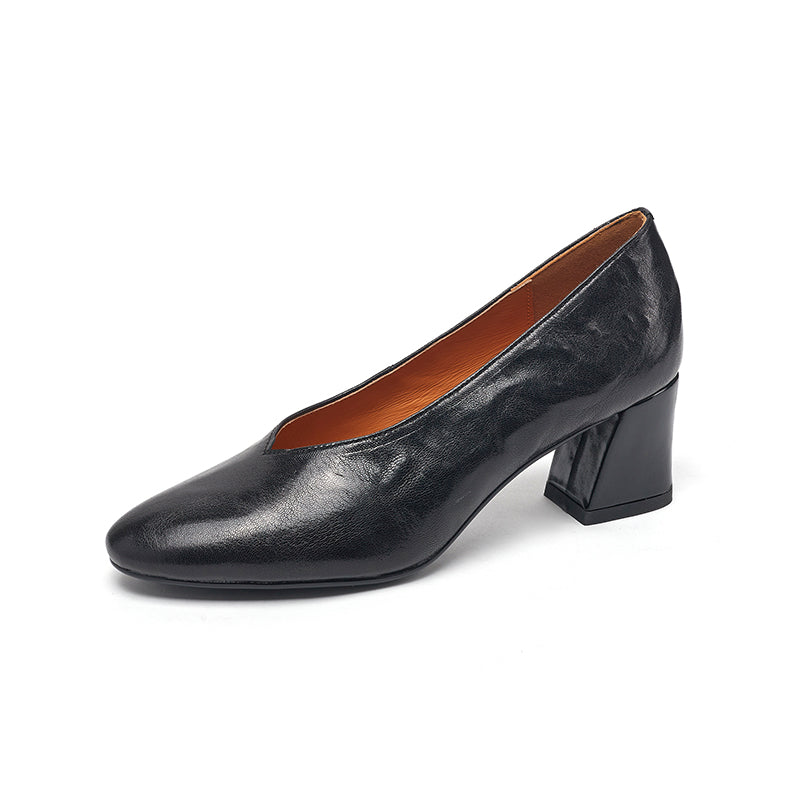 women's retro leather high heels, view 3 - MRSLM