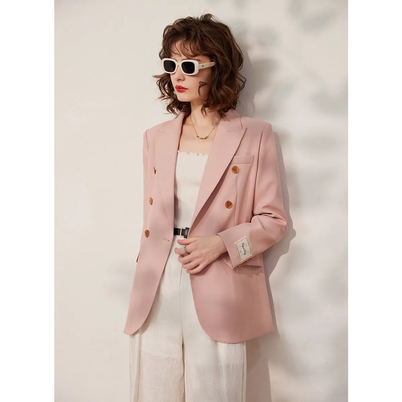 pink double breasted blazer, view 2 - MRSLM