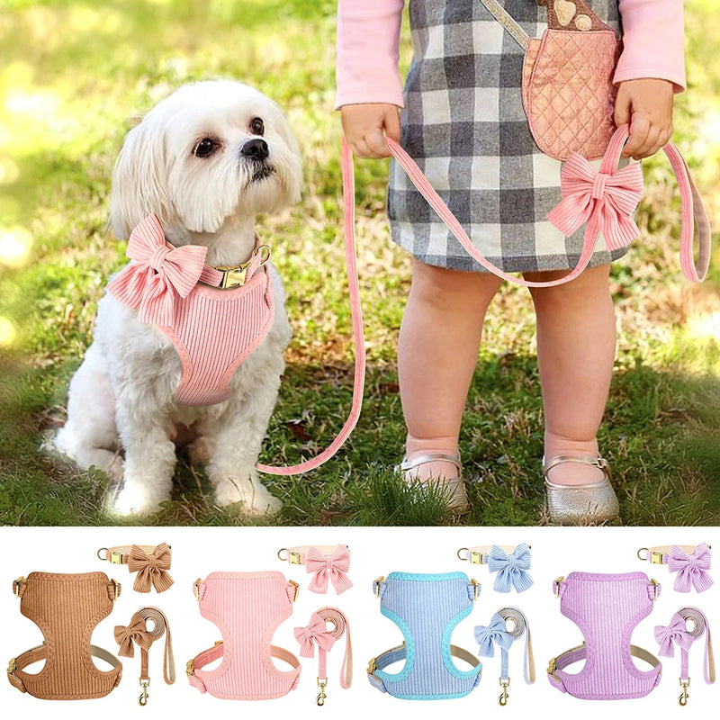 Adjustable bowknot dog collar, harness and leash set, view 9 - MRSLM