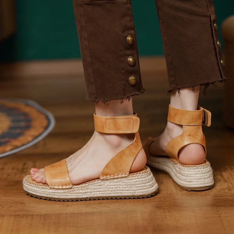 yellow leather platform sandals, view 4 - MRSLM