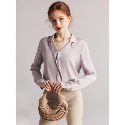 ruffled v-neck silk blouse, view 6 - MRSLM