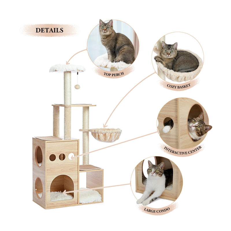 wooden cat tree with sisal posts, view 4 - MRSLM