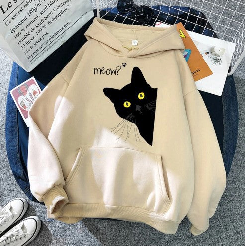 Personalized Black Cat Hooded Sweater Fleece Padded Coat Plus Size