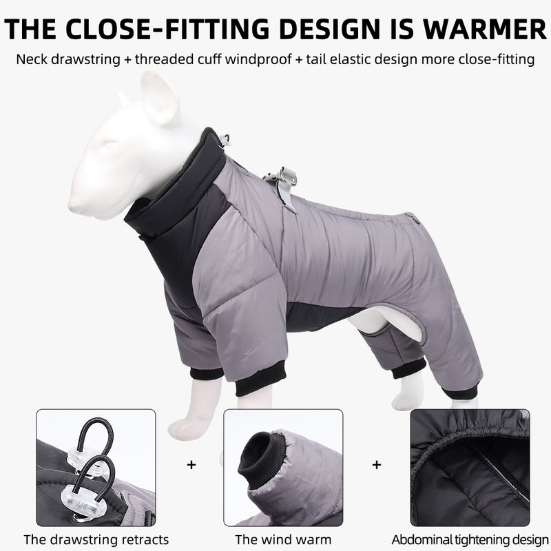 Casaco impermeável de inverno para cães com argola em D 