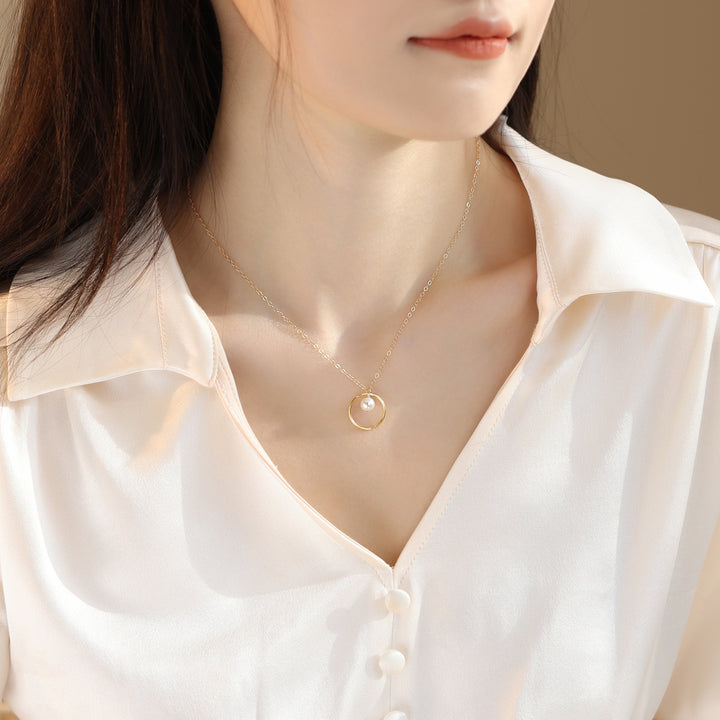Elegant Pearl 14k Bag Gold Necklace Clavicle Female