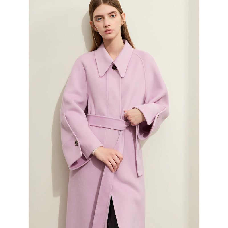 women's long wool coat with belt, view 4 - MRSLM